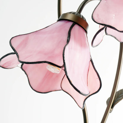 LuxRoyale Lotus Twin-Flower, Tiffany-Style Glass Table Lamp With Vintage Resin Base
