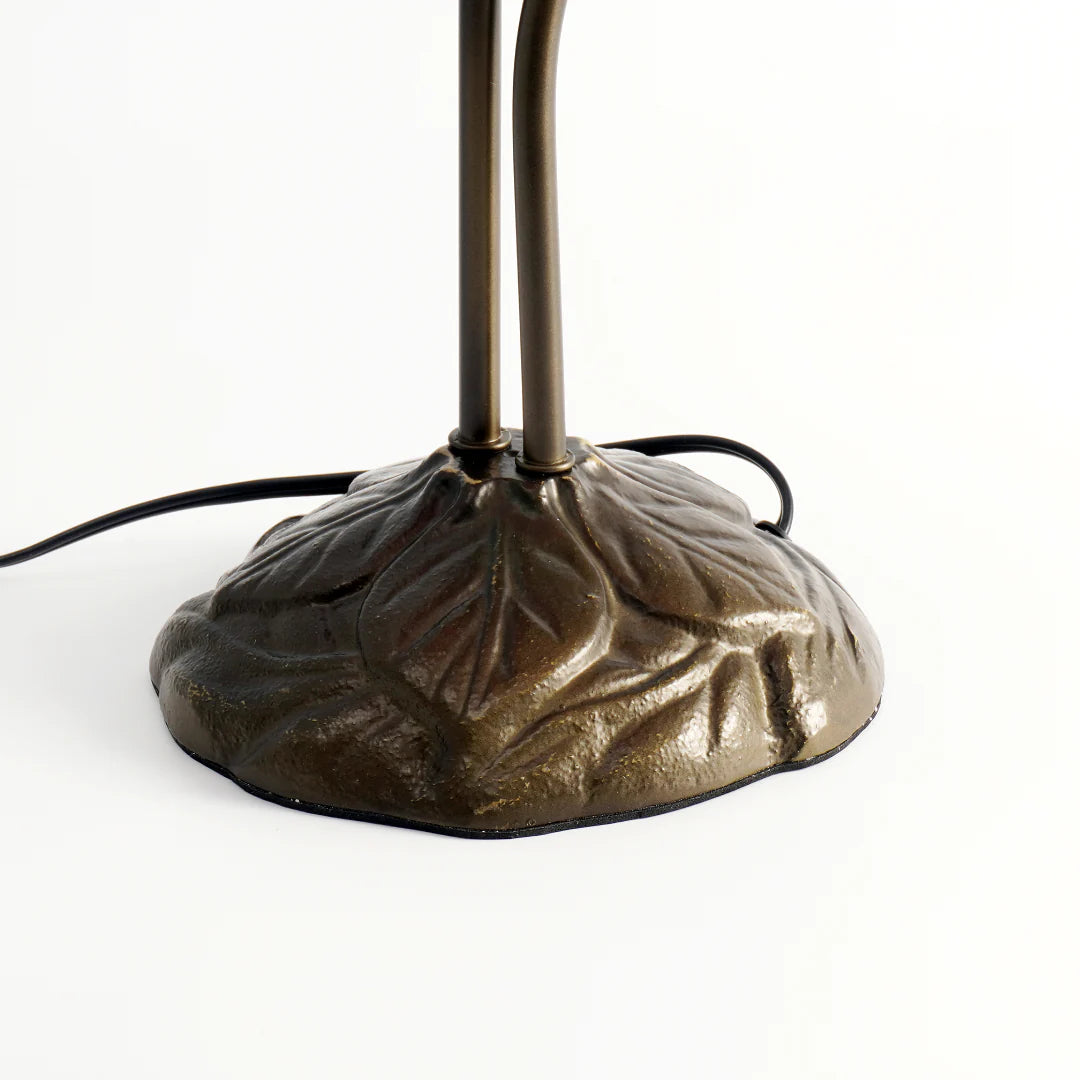 LuxRoyale Lotus Twin-Flower, Tiffany-Style Glass Table Lamp With Vintage Resin Base
