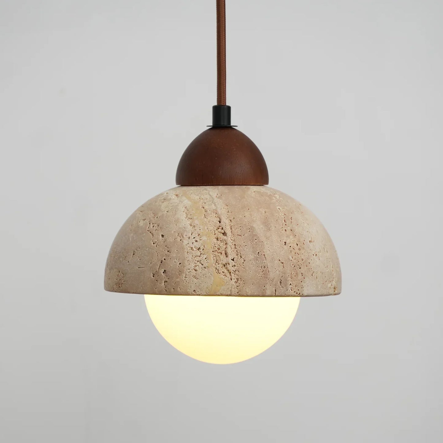 RoyaleGlow Travertine & Glass Dome Pendant Light - Modern Organic Sconce
