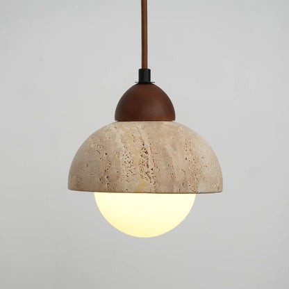 RoyaleGlow Travertine & Glass Dome Pendant Light - Modern Organic Sconce