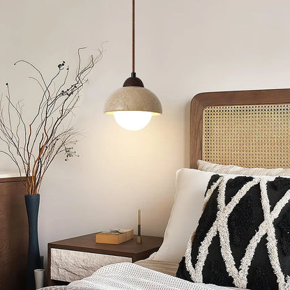 RoyaleGlow Travertine & Glass Dome Pendant Light - Modern Organic Sconce