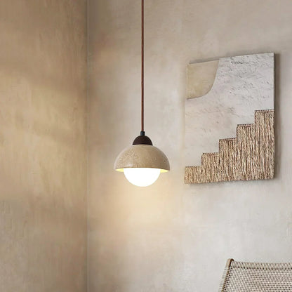 RoyaleGlow Travertine & Glass Dome Pendant Light - Modern Organic Sconce