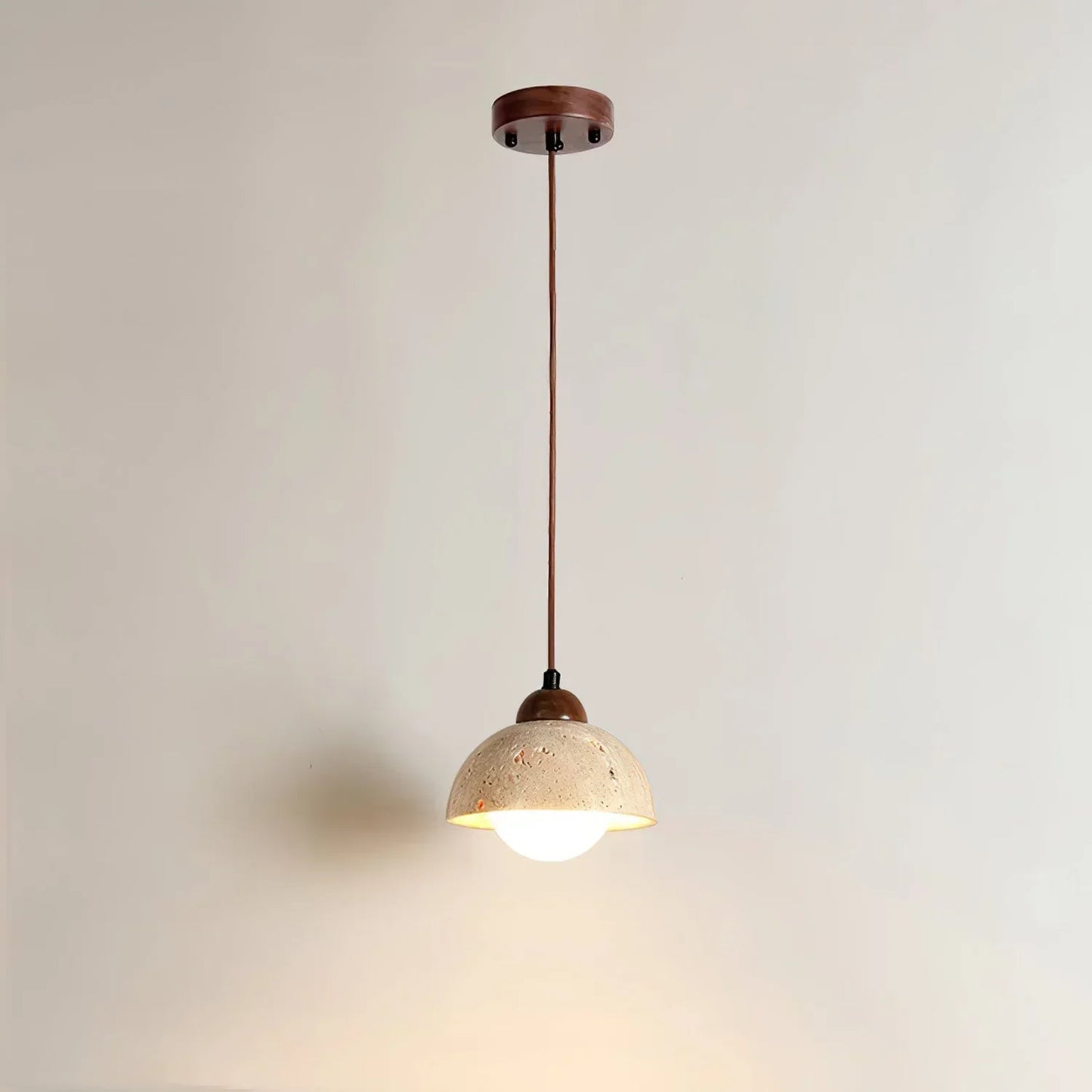 RoyaleGlow Travertine & Glass Dome Pendant Light - Modern Organic Sconce