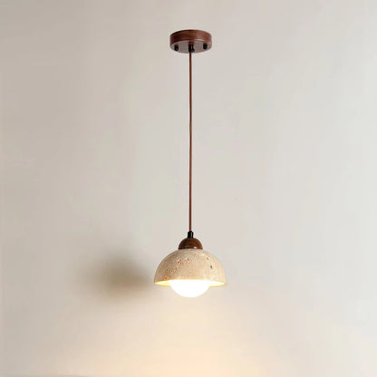RoyaleGlow Travertine & Glass Dome Pendant Light - Modern Organic Sconce