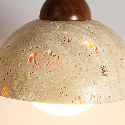 RoyaleGlow Travertine & Glass Dome Pendant Light - Modern Organic Sconce