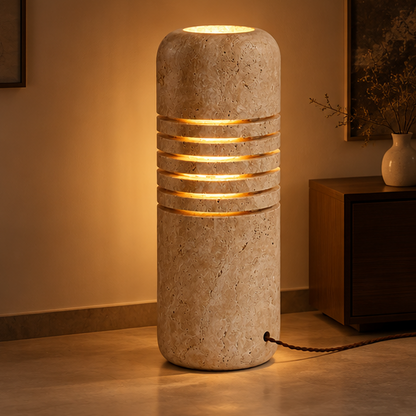 RoyaleGlow Natural Travertine Stone Floor Lamp Sculptural Column Light