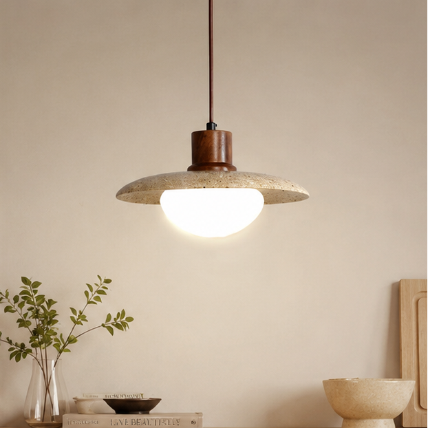 Travertine Japanese Wabi-sabi Style Bedside Pendant Lamp for Bedroom
