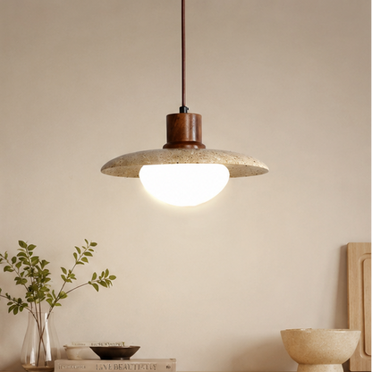 Travertine Japanese Wabi-sabi Style Bedside Pendant Lamp for Bedroom