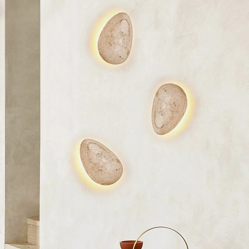 Travertine Wall Light | Stone Wall Sconce — Wabi-Sabi Living Room 5