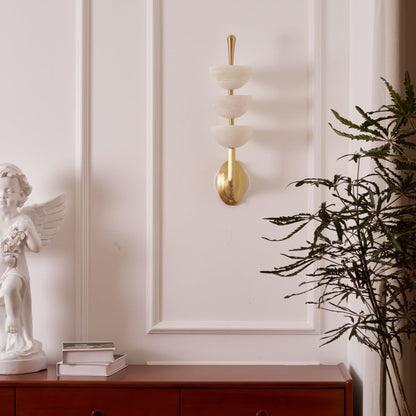 RoyaleGlow Triple Alabaster Wall Sconce - Brass Fixture with Natural Stone Shades