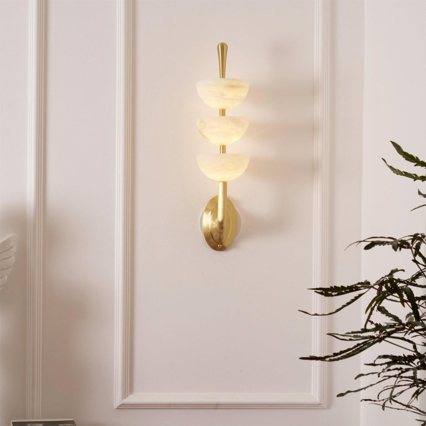 RoyaleGlow Triple Alabaster Wall Sconce - Brass Fixture with Natural Stone Shades