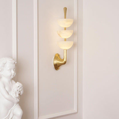 RoyaleGlow Triple Alabaster Wall Sconce - Brass Fixture with Natural Stone Shades