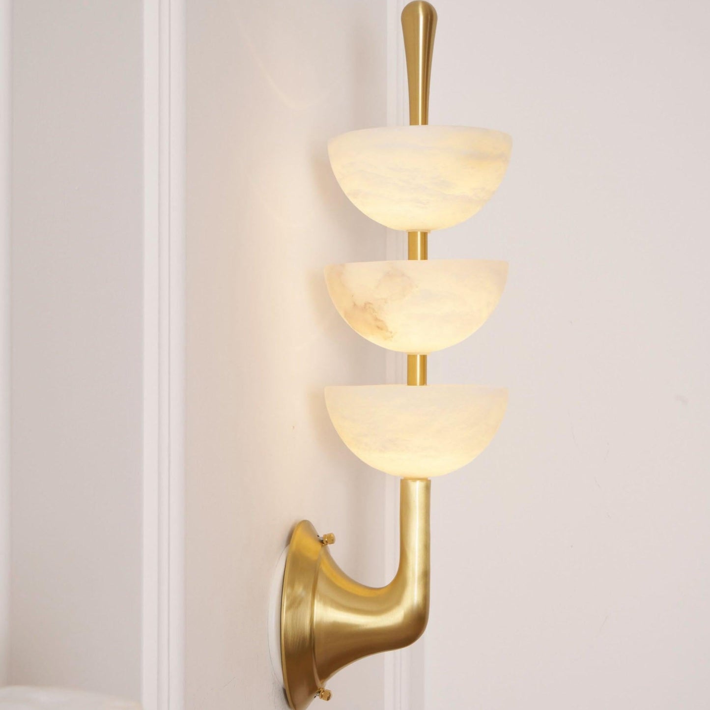 RoyaleGlow Triple Alabaster Wall Sconce - Brass Fixture with Natural Stone Shades