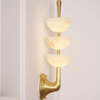 RoyaleGlow Triple Alabaster Wall Sconce - Brass Fixture with Natural Stone Shades