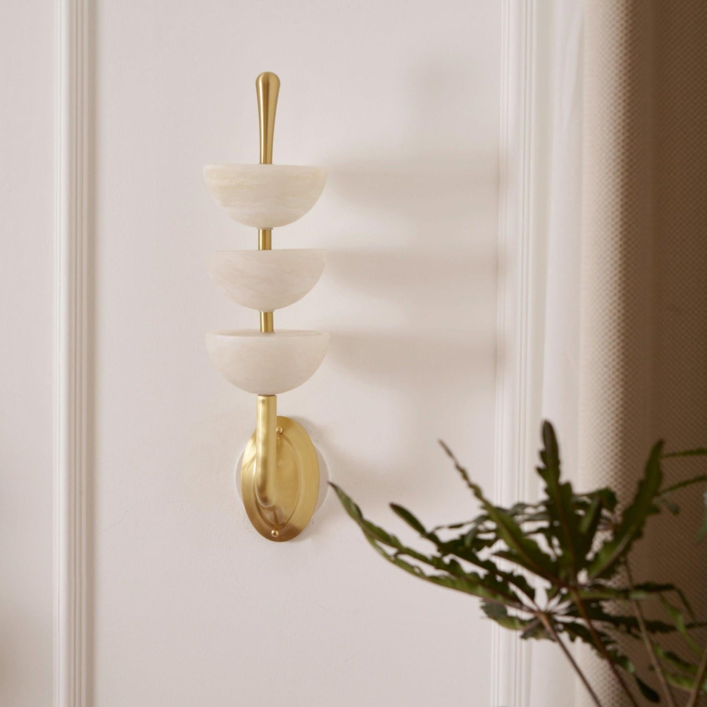 RoyaleGlow Triple Alabaster Wall Sconce - Brass Fixture with Natural Stone Shades
