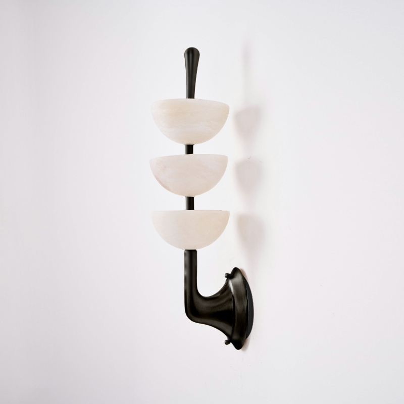 RoyaleGlow Triple Alabaster Wall Sconce - Brass Fixture with Natural Stone Shades