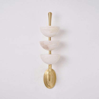 RoyaleGlow Triple Alabaster Wall Sconce - Brass Fixture with Natural Stone Shades