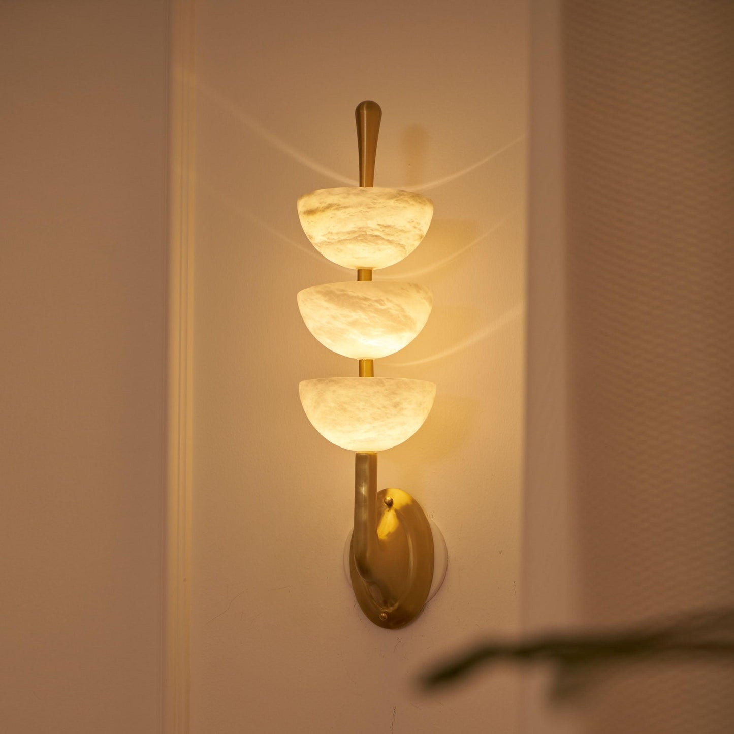 RoyaleGlow Triple Alabaster Wall Sconce - Brass Fixture with Natural Stone Shades