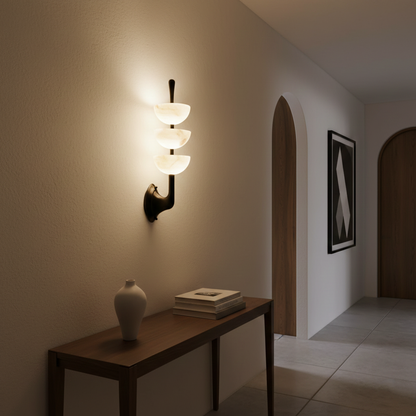 RoyaleGlow Triple Alabaster Wall Sconce - Brass Fixture with Natural Stone Shades