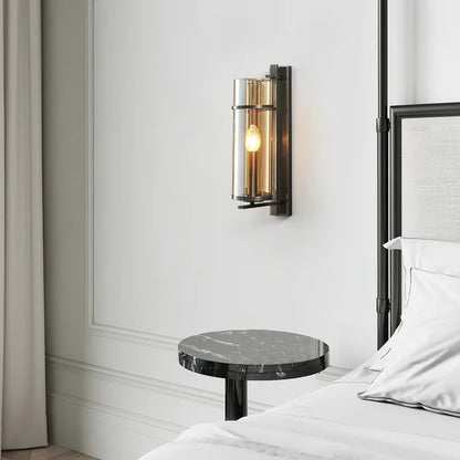 RoyaleGlow Farmhouse Brass Wall Sconce with Clear Cylinder Glass Shade - Royale Basic
