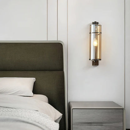 RoyaleGlow Farmhouse Brass Wall Sconce with Clear Cylinder Glass Shade - Royale Basic