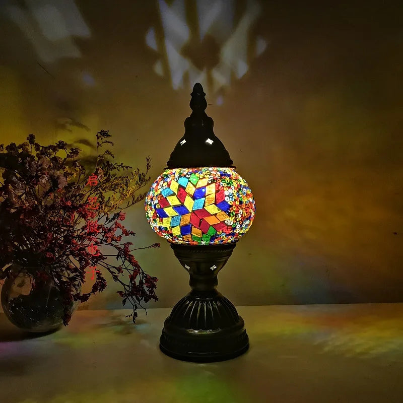 Turkish Mosaic Table Lamp - Handcrafted Art Deco Bedside Light - Warm