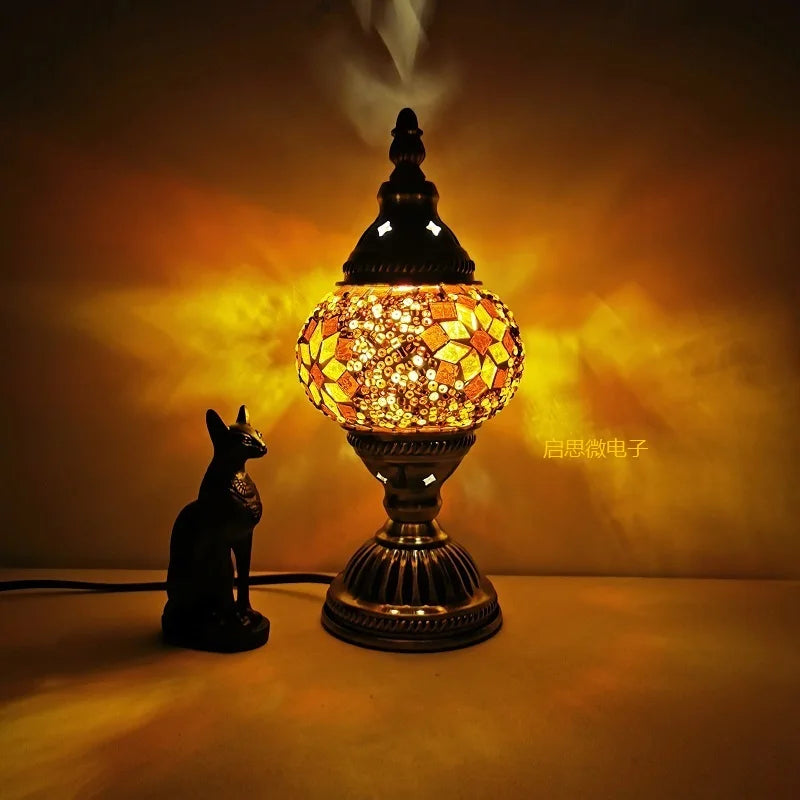 Turkish Mosaic Table Lamp - Handcrafted Art Deco Bedside Light - Warm