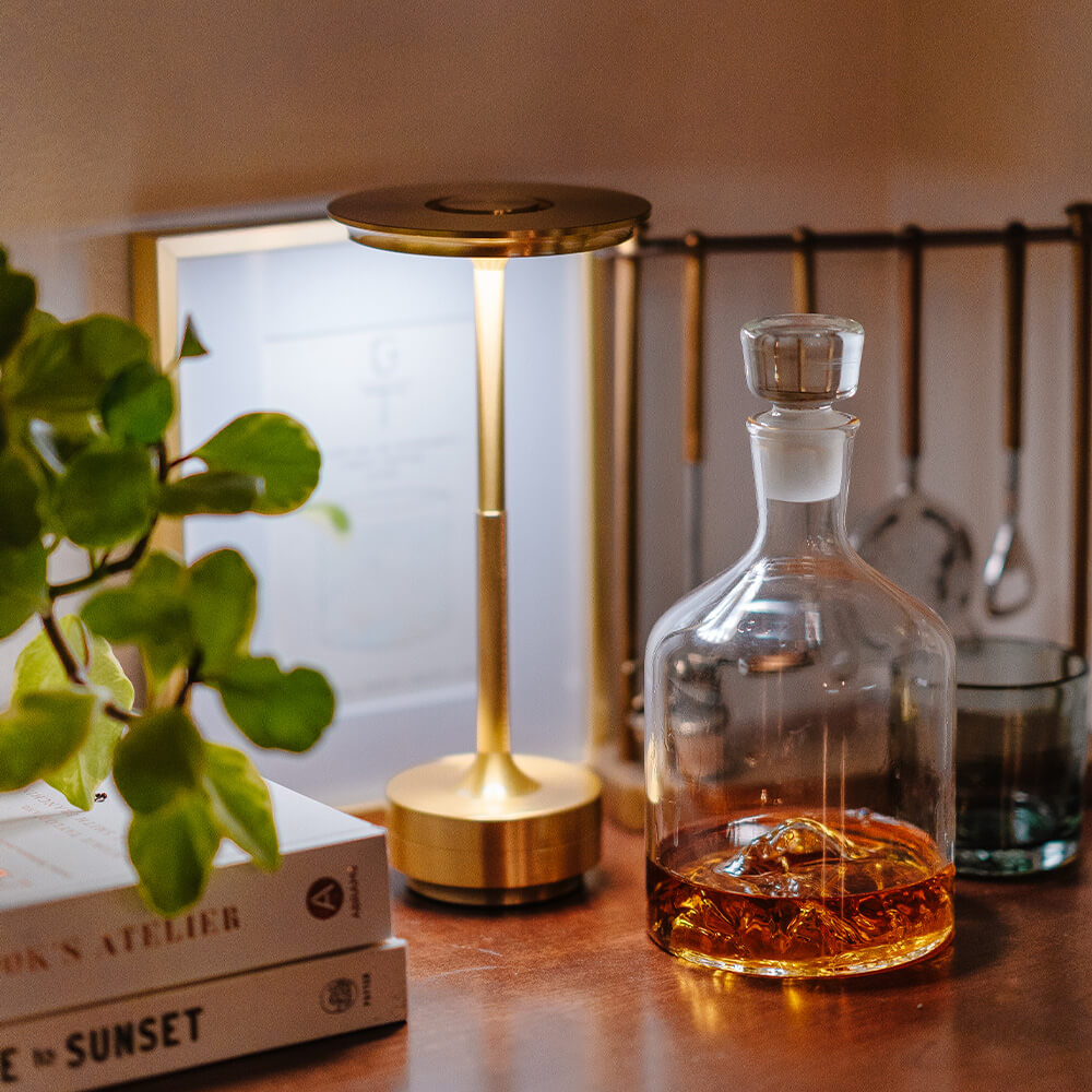 Luxlive Cordless Ambient Table Lamp - Metallic, Waterproof, Adjustable Brightness - Gold