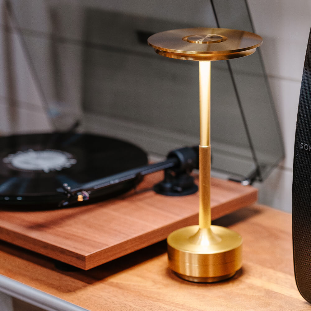 Luxlive Cordless Ambient Table Lamp - Metallic, Waterproof, Adjustable Brightness - Gold