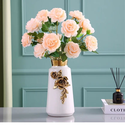 LuxRoyale Black & White Ceramic Vase - Elegant 26cm Floral Decor