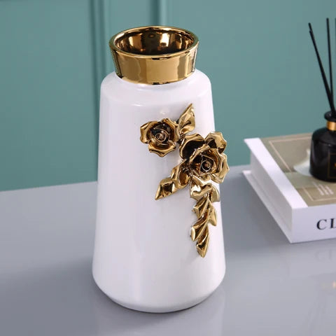 LuxRoyale Black & White Ceramic Vase - Elegant 26cm Floral Decor