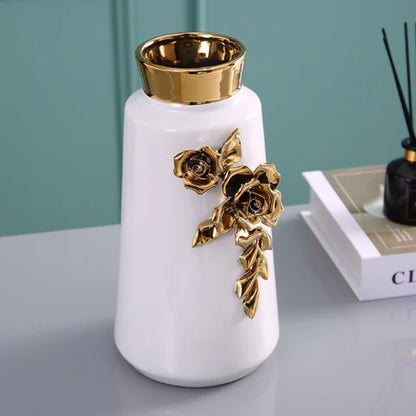 LuxRoyale Black & White Ceramic Vase - Elegant 26cm Floral Decor