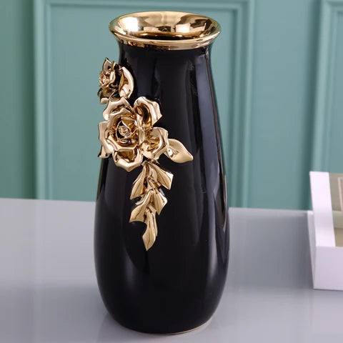 LuxRoyale Black & White Ceramic Vase - Elegant 26cm Floral Decor