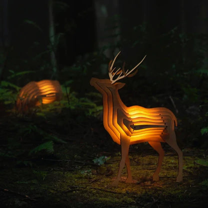 LuxRoyale 3D Wooden Animal Lamp - DIY LED Night Light for Kids Room & Home Decor