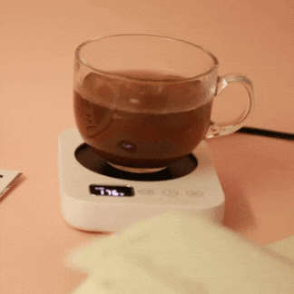 Smart electric mug warmer with 3 adjustable temperature settings, automatic shut-off, and durable aluminum alloy heating plate for home or office use.