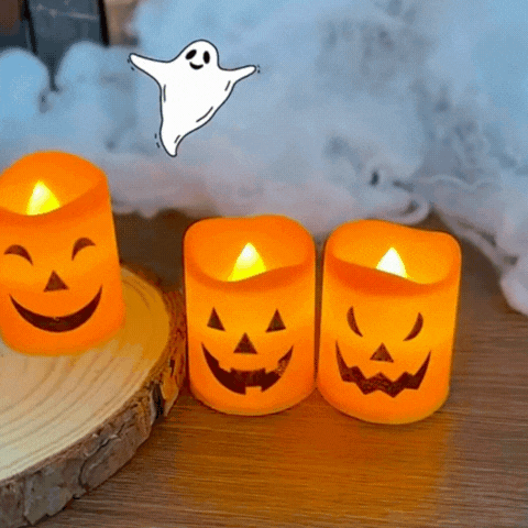 RoyaleGlow 6pcs LED Pumpkin Skull Ghost Candle Lights Battery Halloween Decor