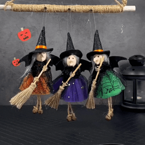 LuxRoyale Halloween Witch Doll Hanging Decoration with Broom Party Ornament