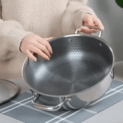 Royallure Tri-Ply 316 Stainless Steel Frying Pan Honeycomb Wok Skillet for All Stoves