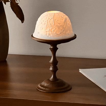 LuxRoyale Hand Carved Porcelain Dome Candle Holder With Walnut Base