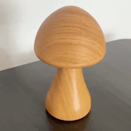 RoyaleGlow Wooden Mushroom Lamp - Portable LED Night Light with Touch Sensor and Dimmable Settings