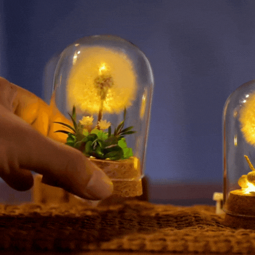 LuxRoyale Floral Night Light Under Glass Dome Handcrafted Rose Poppies