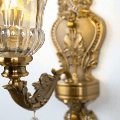 RoyaleGlow Antique Brass Wall Light - Retro Crystal Glass Dual Head Lamp for Living Room