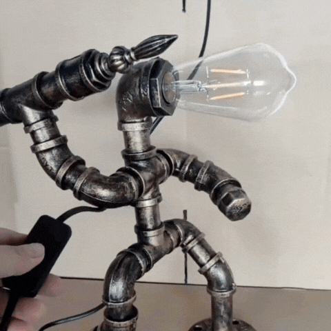 Royallure Steampunk Robot Pipe Table Lamp – Industrial Iron Sculpture with E27 Socket