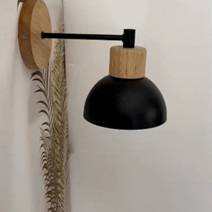 Royelux Nordic Wood and Iron LED Wall Light - Modern Minimalist Bedroom Hallway Sconce