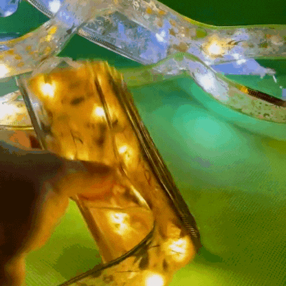 Christmas Ribbon Fairy Light Christmas Decoration For Home 2025 DIY Bows String Light Tree Ornaments Xmas Decor New Year 2026