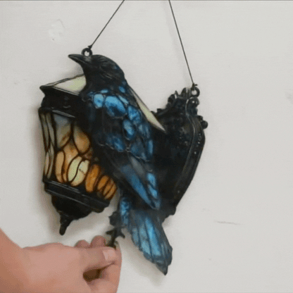 LuxRoyale Halloween Crow Painted Glass Lantern Gothic Acrylic Pendant Light Decor