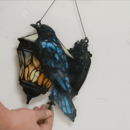 LuxRoyale Halloween Crow Painted Glass Lantern Gothic Acrylic Pendant Light Decor