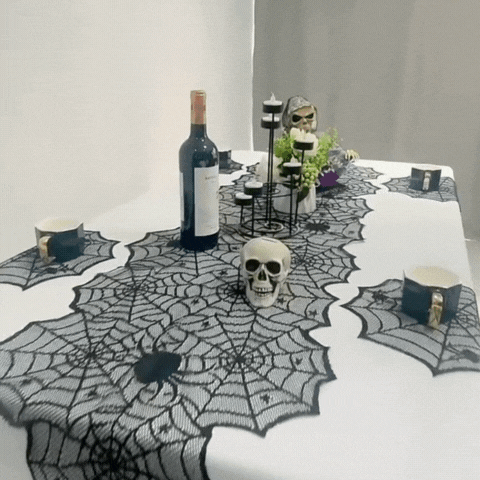 Rayvia Spooky Black Lace Halloween Tablecloth Table Runner Mantel Party Decor