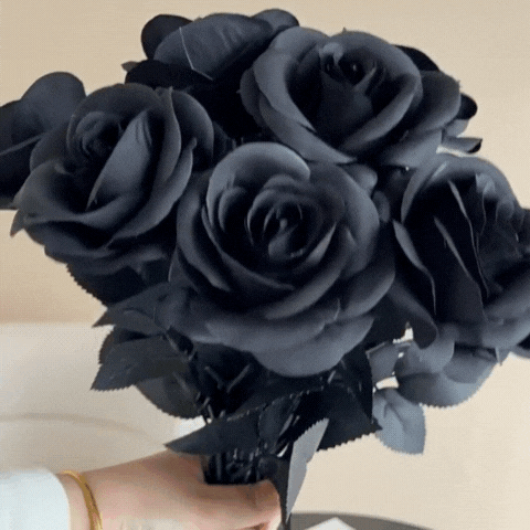 LuxRoyale Artificial Black Roses Long Stem Fake Flowers for Halloween Home Decor