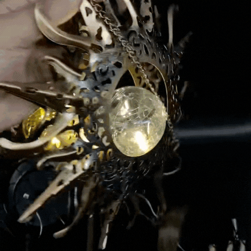 LuxRoyale Solar Wind Chime With Crackled Glass Sphere And Carved Iron Frame